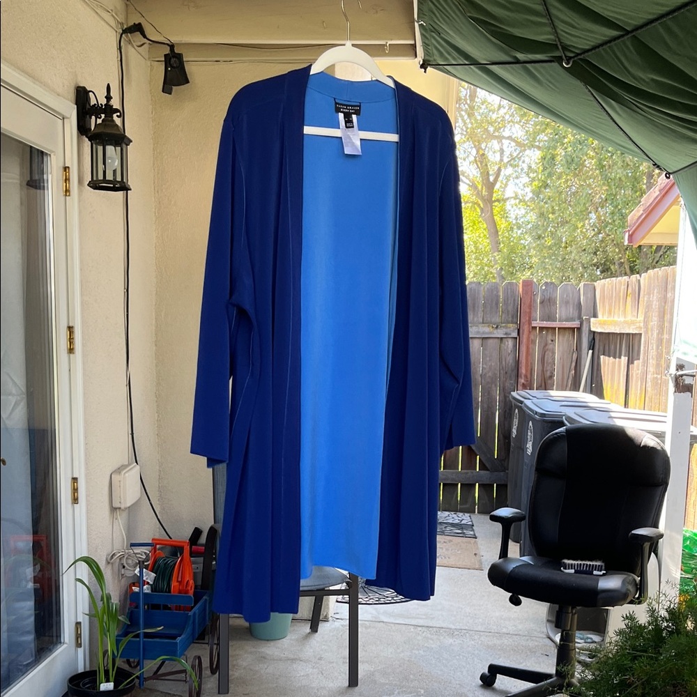 Susan Graver Blue Open Front Blazer/Cardigan